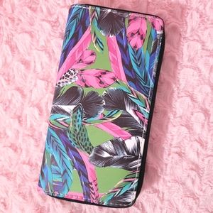 Colorful Feathers Zip-Around Wallet
